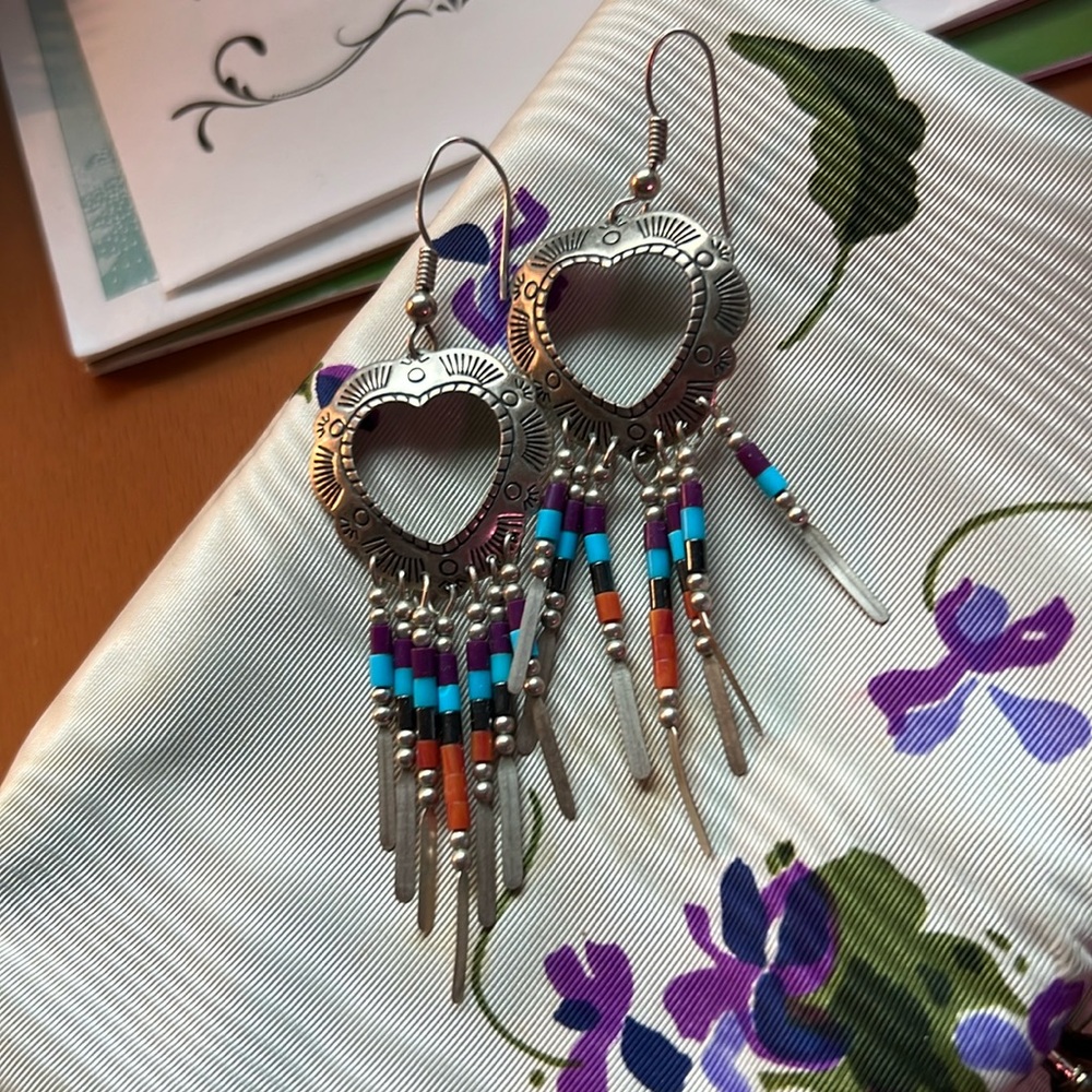 Vintage Heart Bead Sterling Silver Earrings.